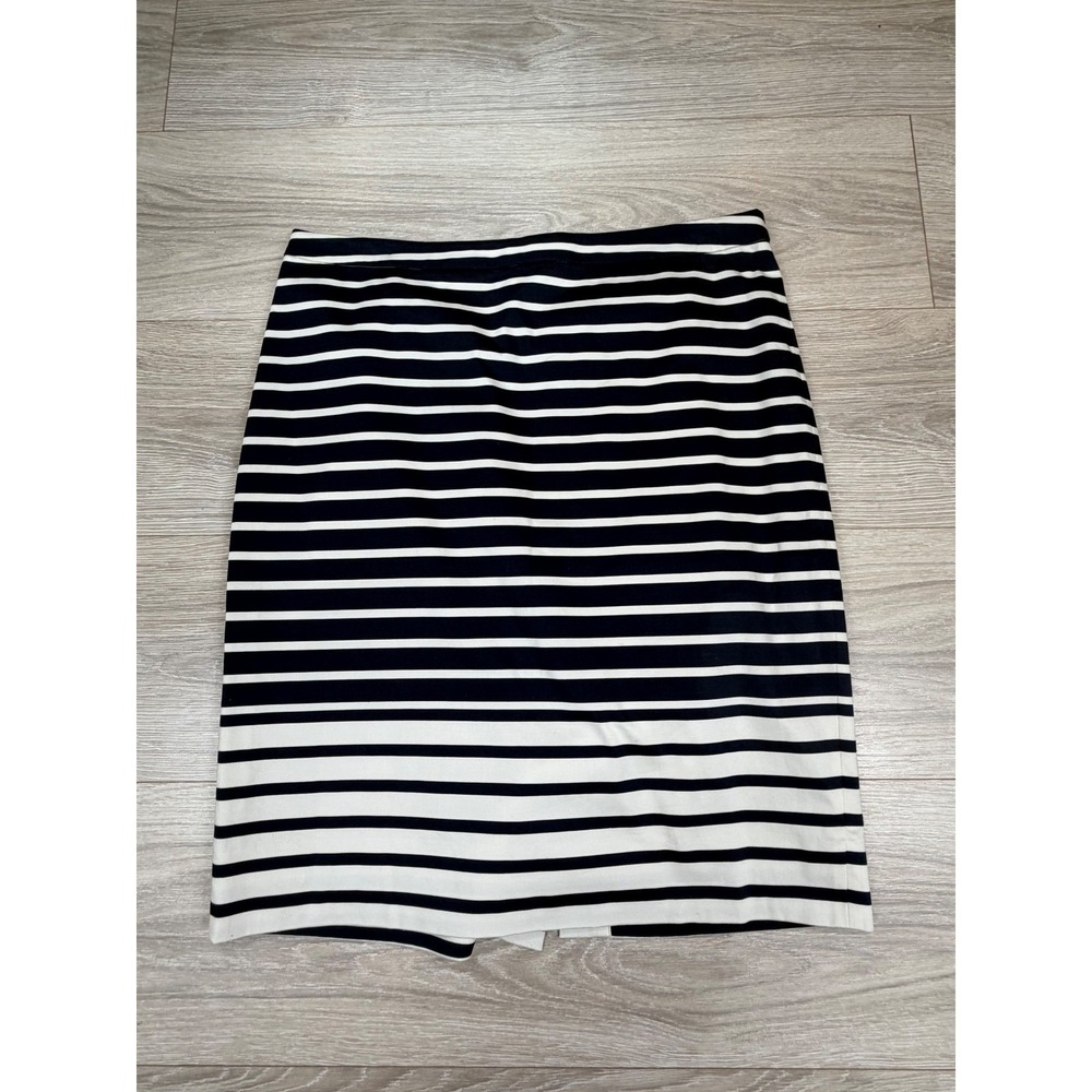 J.Crew The Pencil Skirt Navy Blue White Striped Cotton Blend Size 8
